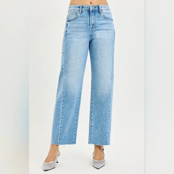 Risen HR Light Wash Slouchy Barrel Jeans Cropped Ankle Side Seam Various NEW